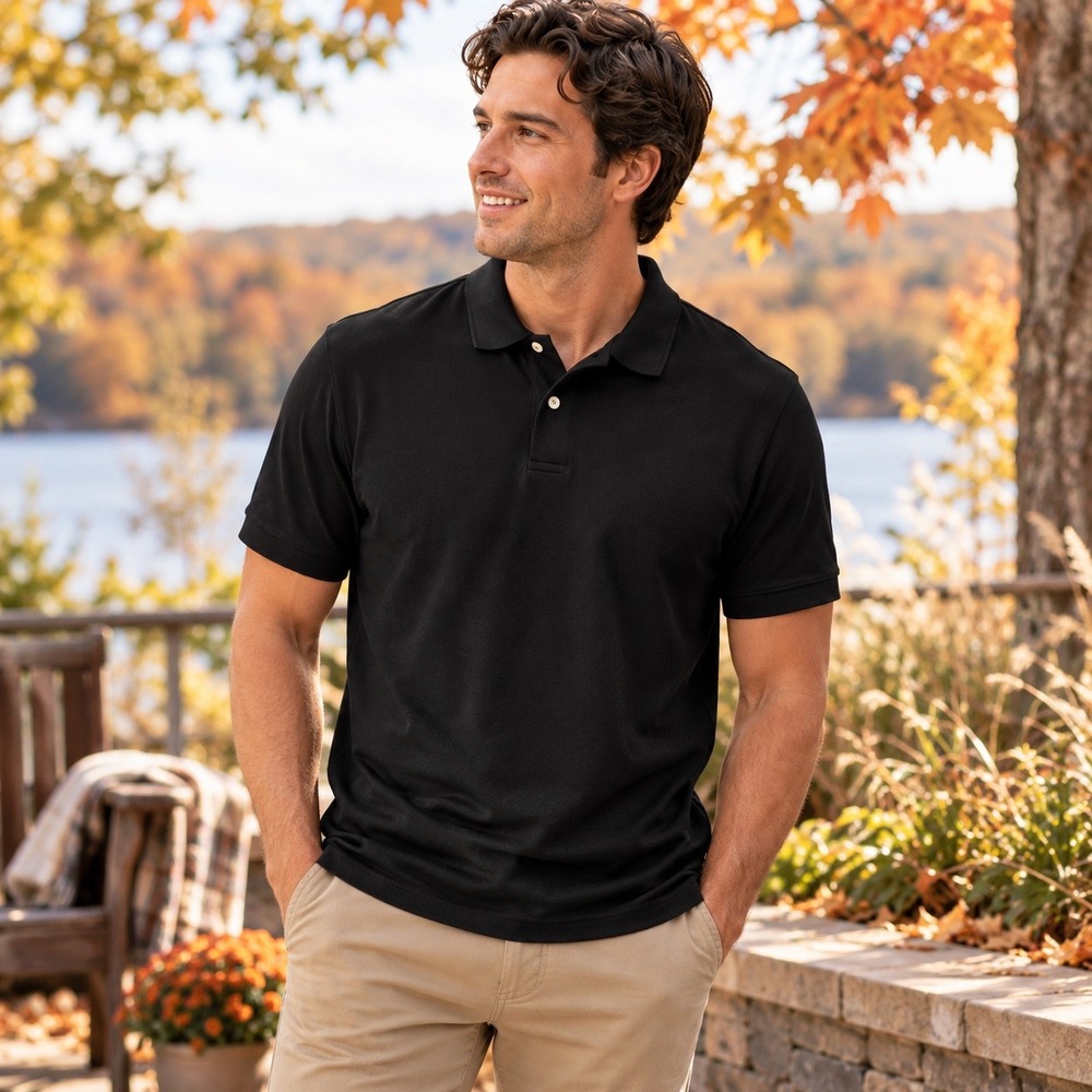 Goodfellow & Co Mens Every Wear Polo Shirt XL Black Short Sleeve Pique Stretch